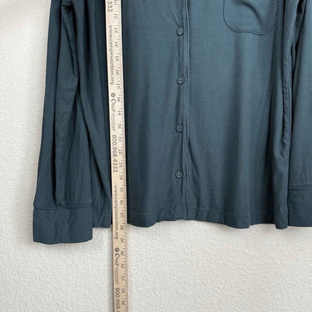 Skims Soft Lounge Ribbed Pajama Sleep Shirt Dark Green Women's Med Long Sleeve - Picture 3 of 5